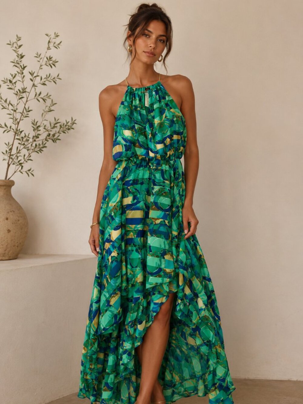 mark. Teal and Turquoise Abstract Maxi Dress